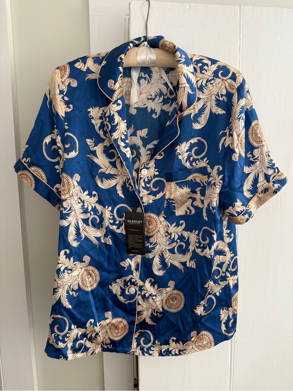 Silk Short Sleeved Pajama Top - S